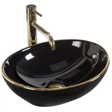 Умывальник Rea Sofia Black Gold Edge U3695 черный / золото
