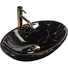 Умывальник Rea Pamella Black Marble Shiny 53x33 U5067 черный мрамор глянцевый