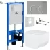 Унитаз с инсталляцией Roxen StounFix Slim 568544 с унитазом 530145-01 с кнопкой Santi 410280M