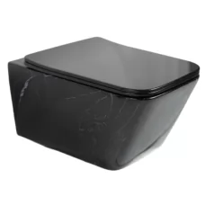 Унитаз Ceramalux 2215BW 35x52 безободковый черный мрамор SoftClose (подвесной)