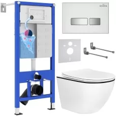 Унитаз с инсталляцией Roxen StounFix Slim 964909 с унитазом 530110-01B и с клавишей Glass 430280W