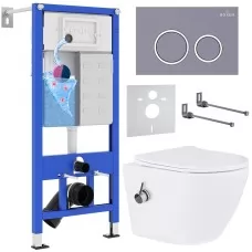 Унитаз с инсталляцией Roxen StounFix Slim 966135 с унитазом 530185-01Х и с клавишей Santi 410260DG