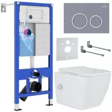 Унитаз с инсталляцией Roxen StounFix Slim 966127 с унитазом 530135-01X и с клавишей Santi 410260DG