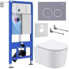 Унитаз с инсталляцией Roxen StounFix Slim 966133 с унитазом 530120-01 и с клавишей Santi 410260DG