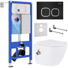 Унитаз с инсталляцией Roxen StounFix Slim 938621 с унитазом 530185-01Х с кнопкой Santi 410280B