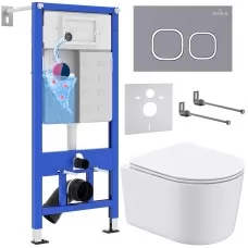 Унитаз с инсталляцией Roxen StounFix Slim 966428 с унитазом 530120-01 и с клавишей Santi 410280DG