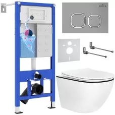 Унитаз с инсталляцией Roxen StounFix Slim 964715 с унитазом 530110-01B и с клавишей Santi 410280M 