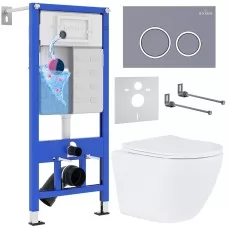 Унитаз с инсталляцией Roxen StounFix Slim 966051 с унитазом 530185-01 и с клавишей Santi 410260DG