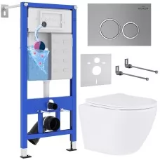 Унитаз с инсталляцией Roxen StounFix Slim 524734 с унитазом 530185-01 с кнопкой Santi 410260M 