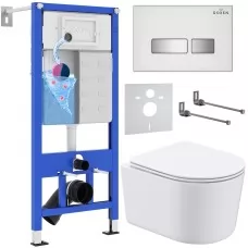 Унитаз с инсталляцией Roxen StounFix Slim 964407 с унитазом 530120-01 с кнопкой Glass 430280W