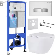 Унитаз с инсталляцией Roxen StounFix Slim 633220 с унитазом 530185-01 с кнопкой Glass 430280W​
