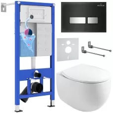 Унитаз с инсталляцией Roxen StounFix Slim 964256 с унитазом 530170-01 и с клавишей Glass 430280B