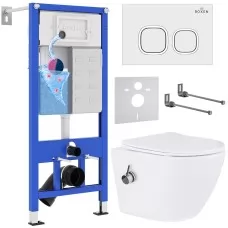 Унитаз с инсталляцией Roxen StounFix Slim 934445 с унитазом 530185-01Х с кнопкой Santi 410280W