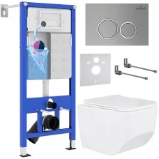 Унитаз с инсталляцией Roxen StounFix Slim 532055 с унитазом 530145-01 с кнопкой Santi 410260M 