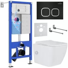 Унитаз с инсталляцией Roxen StounFix Slim 546731 с унитазом 530135-01X с кнопкой Santi 410280B