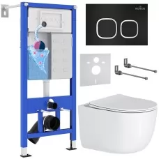 Унитаз с инсталляцией Roxen StounFix Slim 964427 с унитазом 530160-01 и с клавишей Santi 410280B 
