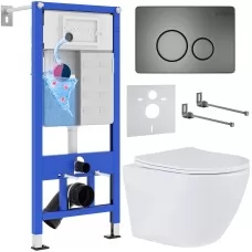 Унитаз с инсталляцией Roxen StounFix Slim 624013 с унитазом 530185-01 с кнопкой Steel 420260G 