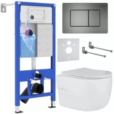 Унитаз с инсталляцией Roxen StounFix Slim 618703 с унитазом 530155-01 с кнопкой Steel 420280G