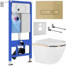 Унитаз с инсталляцией Roxen StounFix Dual Fresh 968096 клавиша смыва Caspia 410280GB + унитаз Roxen Antares Gold 530110-01G