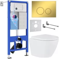 Унитаз с инсталляцией Roxen StounFix Dual Fresh 968011 клавиша смыва Santi 410260G + Roxen Antares 530185-02