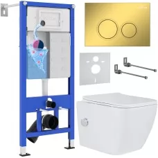 Унитаз с инсталляцией Roxen StounFix Dual Fresh 968094 клавиша смыва Santi 410260G + унитаз Roxen Cube 530135-01X