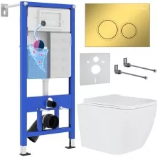 Унитаз с инсталляцией Roxen StounFix Dual Fresh 968014 клавиша смыва Santi 410260G + Roxen Cube 530135-01