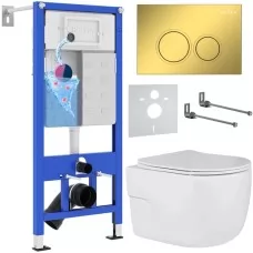 Унитаз с инсталляцией Roxen StounFix Dual Fresh 968015 клавиша смыва Santi 410260G + Roxen Porto 530155-01