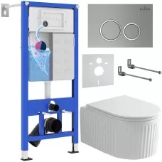Унитаз с инсталляцией Roxen StounFix Dual Fresh 968246 клавиша смыва Santi 410260M + унитаз Royal Matt 530200-01