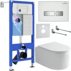 Унитаз с инсталляцией Roxen StounFix Dual Fresh 968291 клавиша смыва Glass 430280W + унитаз Royal Matt 530200-01