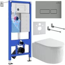Унитаз с инсталляцией Roxen StounFix Dual Fresh 968214 клавиша смыва Caspia 410280M + Roxen Royal Matt 530200-01