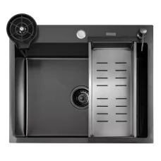  Кухонная мойка FUTUR FK 6050 Eco EMBOSSING POP-UP RINZER PLUS Black Nano