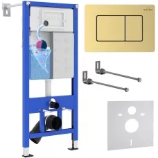 Инсталляция для унитаза Roxen StounFix Dual Fresh 4 в 1 968409 с клавишей смыва брашированное золото