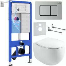 Унитаз с инсталляцией Roxen StounFix Dual Fresh 6 в 1 968442 с унитазом EGG 530170-01 и клавишей смыва Steel 420280S сатин