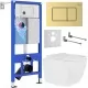 Унитаз с инсталляцией Roxen StounFix Dual Fresh 6 в 1 968469 с унитазом Cube 530135-01 и клавишей смыва Steel 420280GB брашированное золото