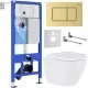 Унитаз с инсталляцией Roxen StounFix Dual Fresh 6 в 1 968454 с унитазом Antares 530185-02 и клавишей смыва Steel 420280GB брашированное золото