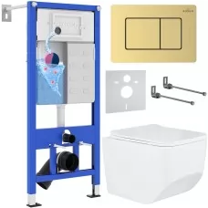 Унитаз с инсталляцией Roxen StounFix Dual Fresh 6 в 1 968466 с унитазом Boro 530145-01 и клавишей смыва Steel 420280GB брашированное золото