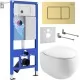 Унитаз с инсталляцией Roxen StounFix Dual Fresh 6 в 1 968475 с унитазом EGG 530170-01 и клавишей смыва Steel 420280GB брашированное золото