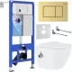 Унитаз с инсталляцией Roxen StounFix Dual Fresh 6 в 1 968457 с унитазом Antares Bidet 530185-01X и клавишей смыва Steel 420280GB брашированное золото