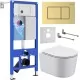Унитаз с инсталляцией Roxen StounFix Dual Fresh 6 в 1 968480 с унитазом Simple Compact 530120-01 и клавишей смыва Steel 420280GB брашированное золото
