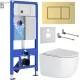 Унитаз с инсталляцией Roxen StounFix Dual Fresh 6 в 1 968483 с унитазом Vortex 530160-01 и клавишей смыва Steel 420280GB брашированное золото