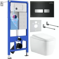 Унитаз с инсталляцией Roxen StounFix Dual Fresh 6 в 1 968523 с унитазом Martin 530220-02 и клавшей смыва Glass 430280B черная / хром