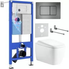 Унитаз с инсталляцией Roxen StounFix Dual Fresh 6 в 1 968521 с унитазом Martin 530220-02 и клавшей смыва Steel 420280G сталь