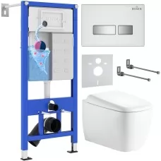 Унитаз с инсталляцией Roxen StounFix Dual Fresh 6 в 1 968522 с унитазом Martin 530220-02 и клавшей смыва Glass 430280W белая / хром