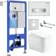 Унитаз с инсталляцией Roxen StounFix Dual Fresh 6 в 1 968522 с унитазом Martin 530220-02 и клавшей смыва Glass 430280W белая / хром