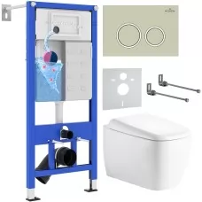 Унитаз с инсталляцией Roxen StounFix Dual Fresh 6 в 1 968511 с унитазом Martin 530220-02 и клавшей смыва Santi 410260BG пастель бежевый
