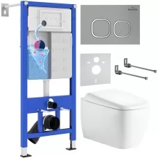 Унитаз с инсталляцией Roxen StounFix Dual Fresh 6 в 1 968517 с унитазом Martin 530220-02 и клавшей смыва Santi 410280M светло-серая