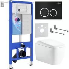 Унитаз с инсталляцией Roxen StounFix Dual Fresh 6 в 1 968508 с унитазом Martin 530220-02 и клавшей смыва Santi 410260B черный