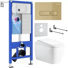 Унитаз с инсталляцией Roxen StounFix Dual Fresh 6 в 1 968506 с унитазом Martin 530220-02 и клавшей смыва Caspia 410280GB золото