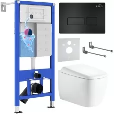 Унитаз с инсталляцией Roxen StounFix Dual Fresh 6 в 1 968501 с унитазом Martin 530220-02 и клавшей смыва Caspia 410280B черный