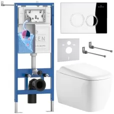 Унитаз с инсталляцией Roxen StounFix Dual Fresh 6 в 1 968509 с унитазом Martin 530220-02 и клавшей смыва Santi 410260CH хром